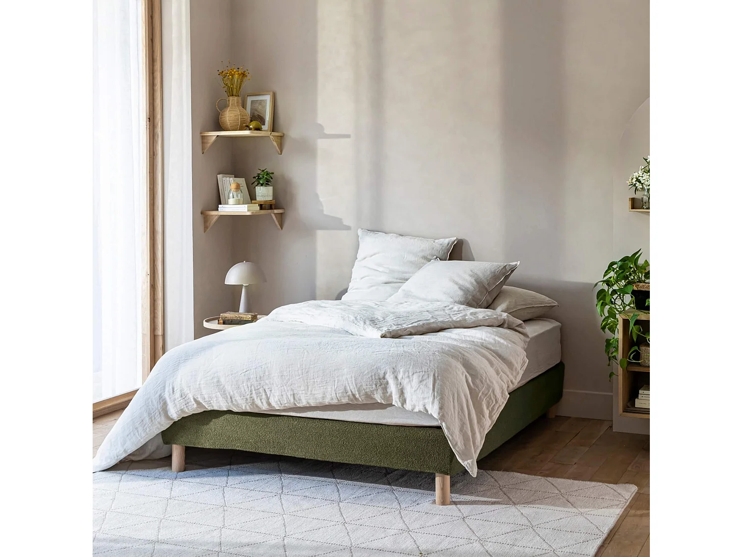 Cache-sommier bouclette intégral kaki 160x200 - Boucletta