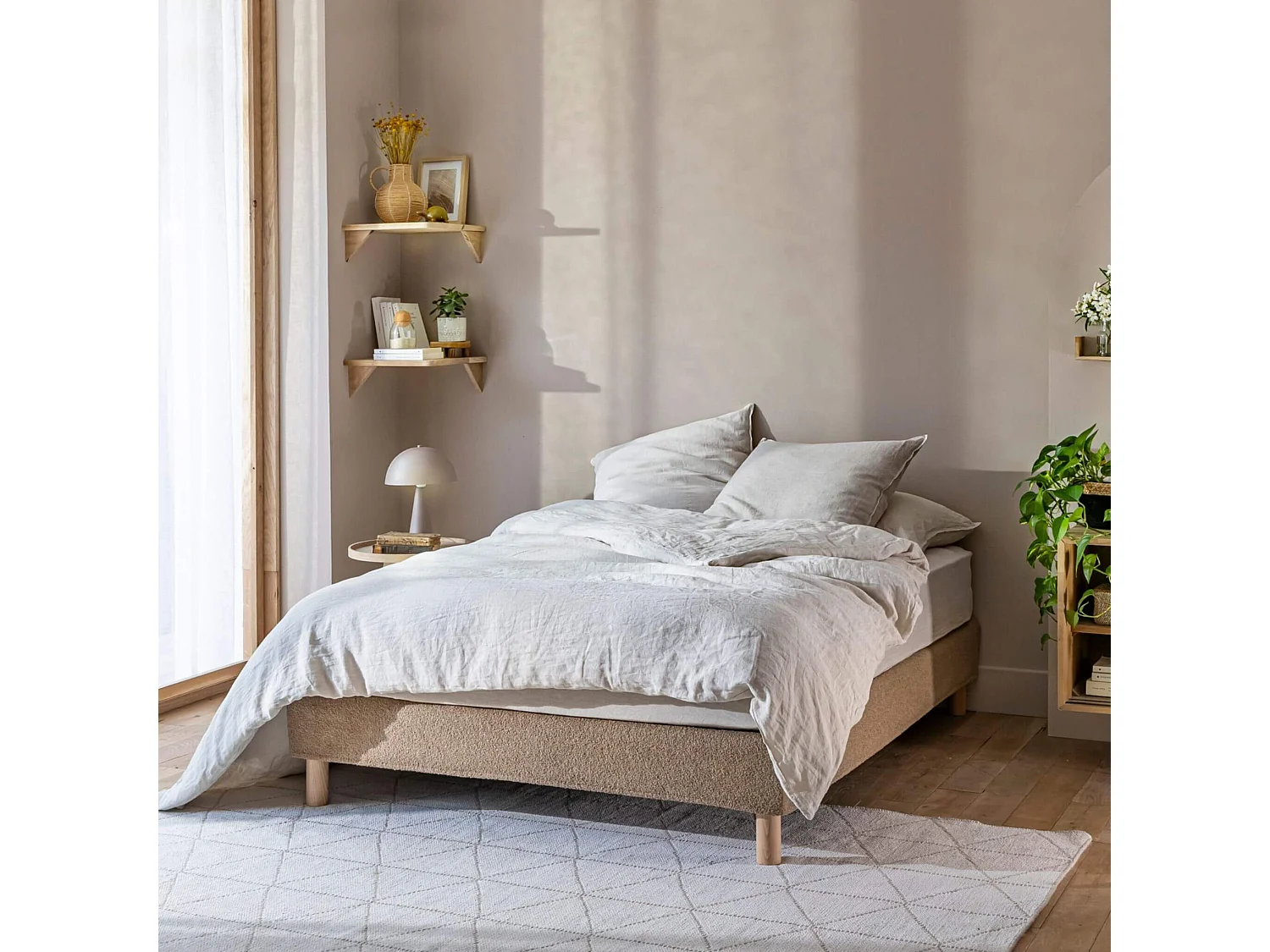 Cache-sommier bouclette intégral beige 140x190 - Boucletta