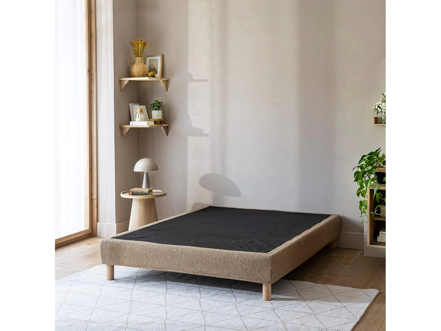 Cache-sommier bouclette intégral beige 140x190 - Boucletta