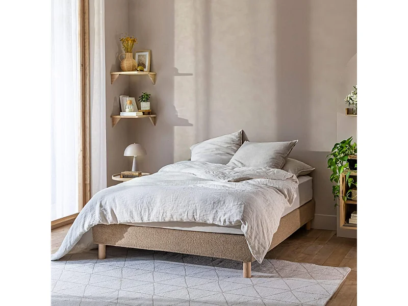 Cache-sommier bouclette intégral beige 140x190 - Boucletta