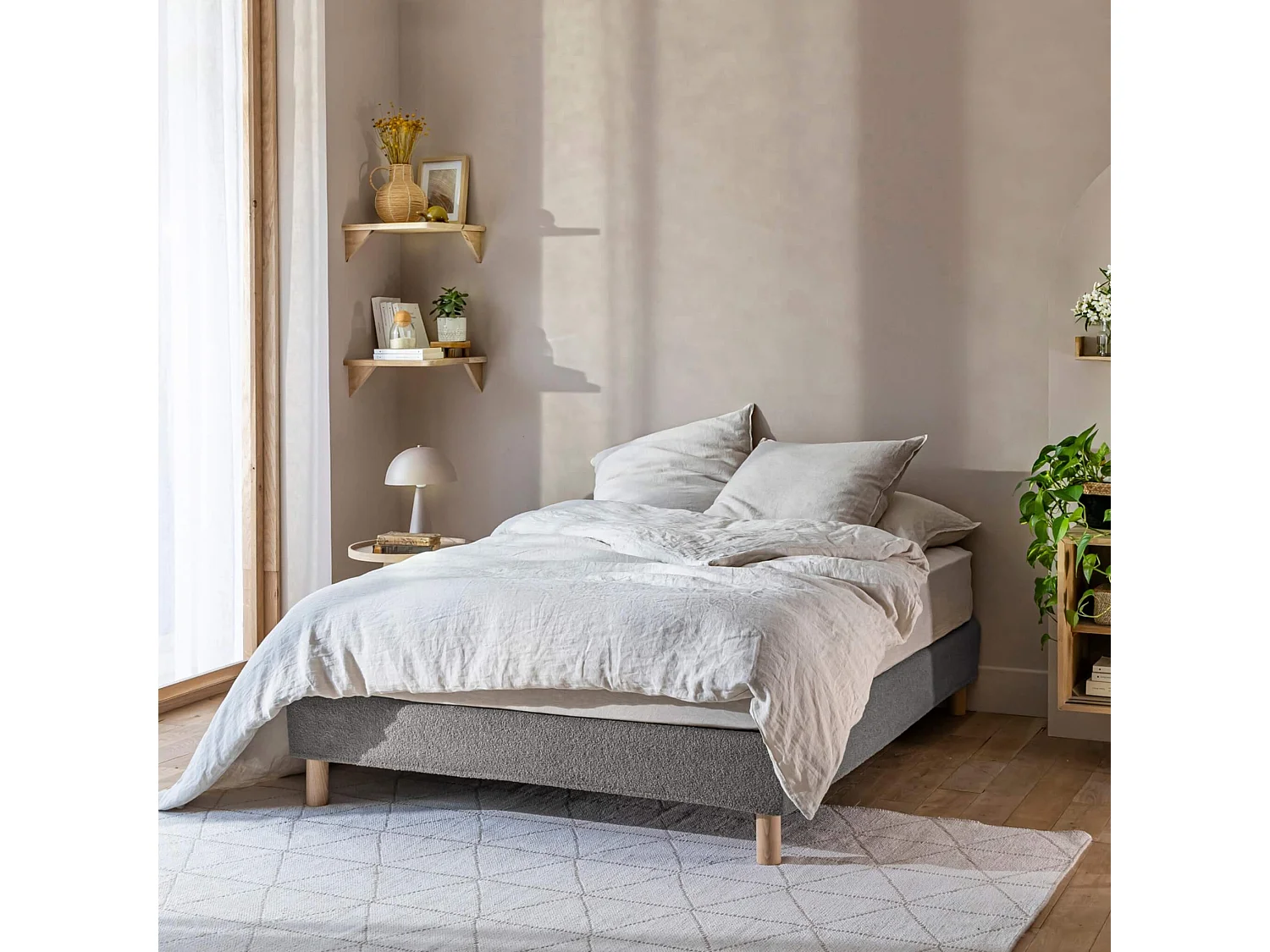 Cache-sommier bouclette intégral gris foncé 160x200 - Boucletta