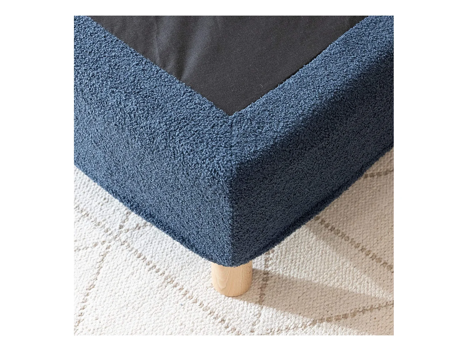 Cache-sommier bouclette intégral bleu marine 160x200 - Boucletta
