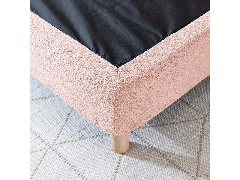 Cache-sommier bouclette intégral rose 180x200 - Boucletta