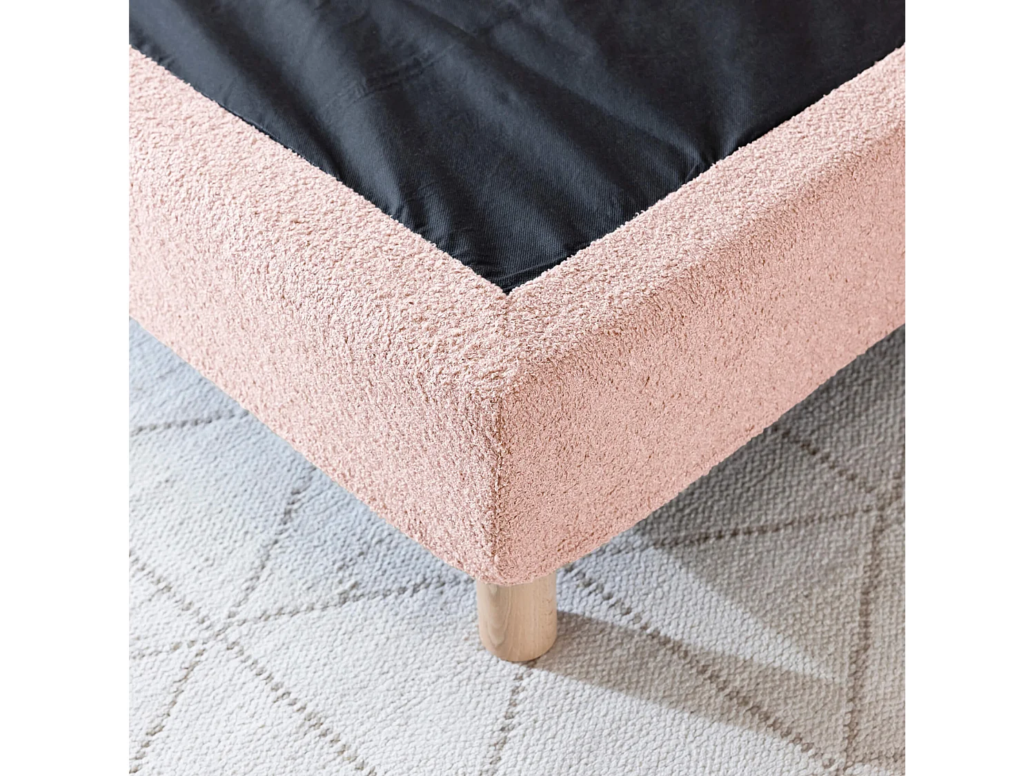 Cache-sommier bouclette intégral rose 180x200 - Boucletta