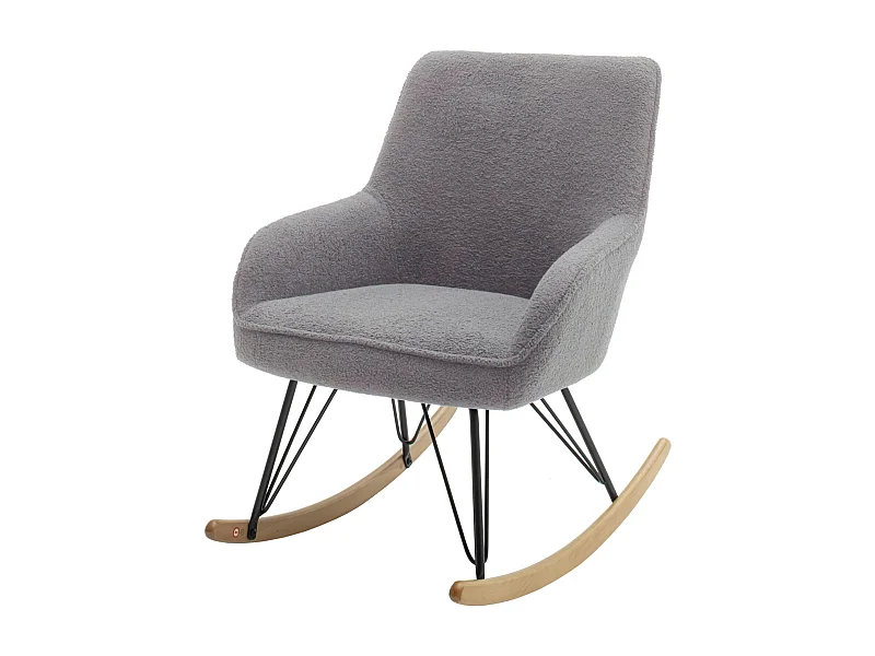Fauteuil rocking chair bouclette gris avec pieds en hêtre - FA16024