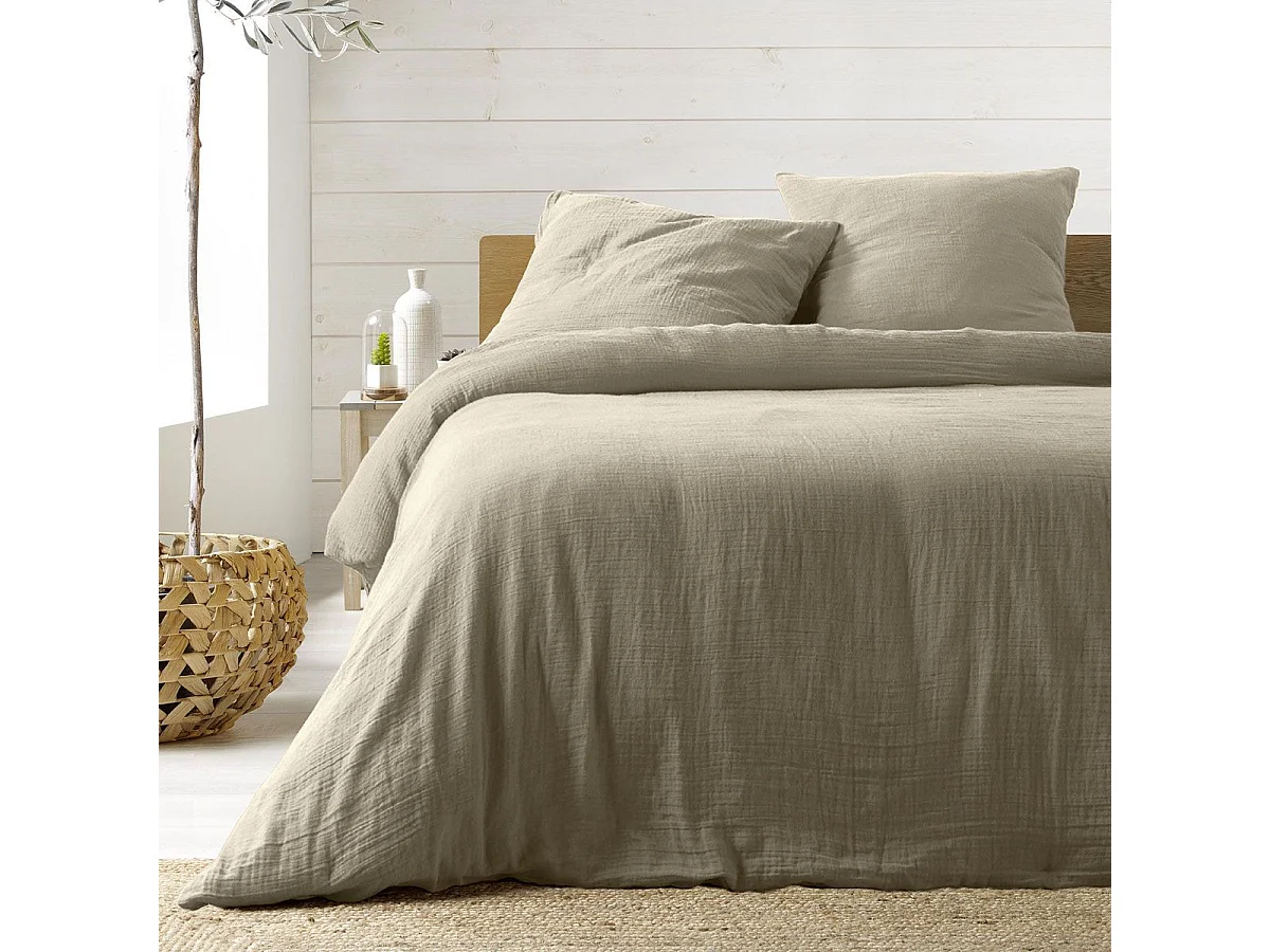 Jogo de Cama em Musselina de Algodão "Angelia" 240x220cm Areia Suave e Confortável