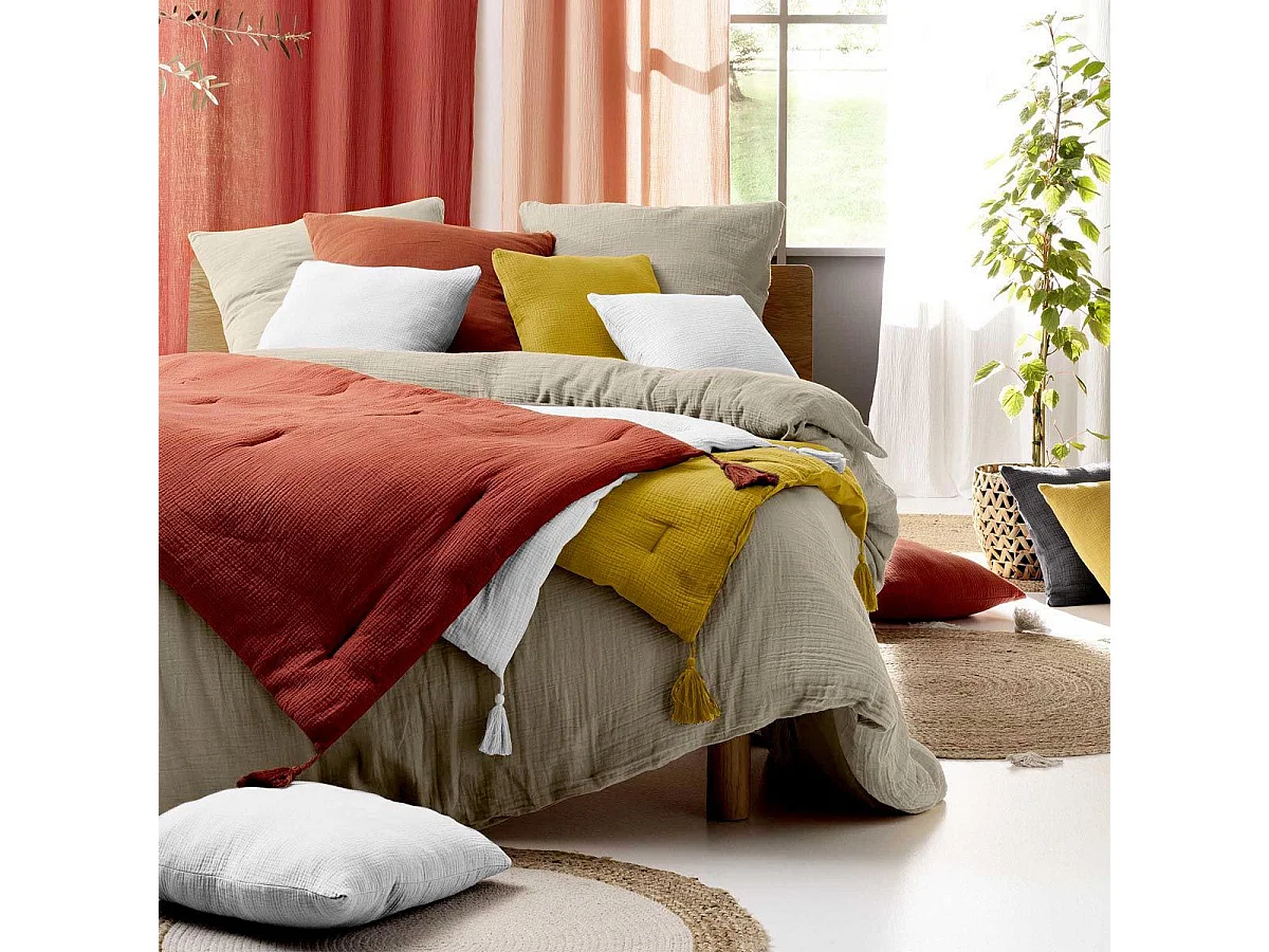 Jogo de Cama em Musselina de Algodão "Angelia" 240x220cm Areia Suave e Confortável