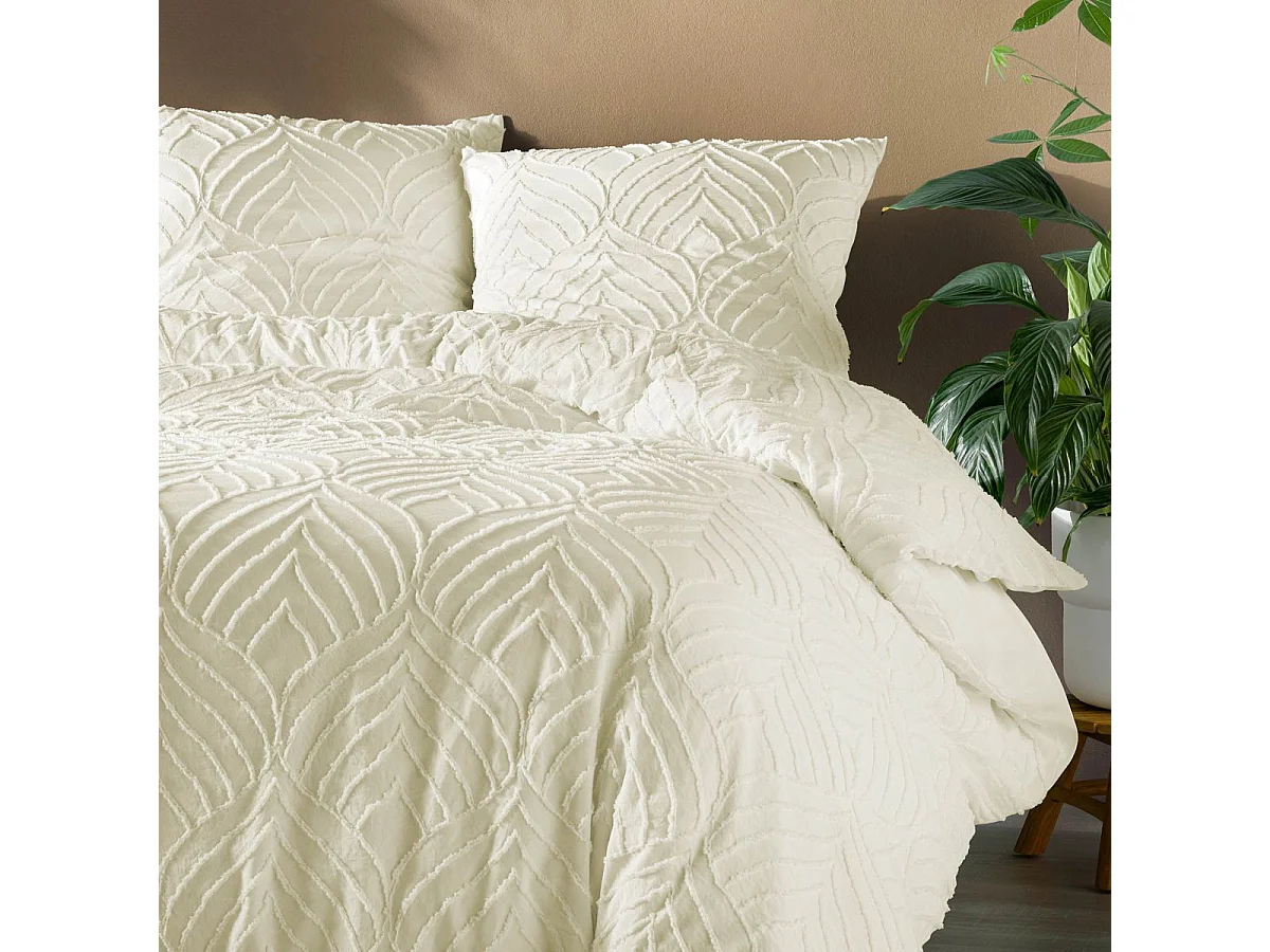 Bettwäsche-Set Heltie Elfenbein 260x240cm Mikrofaser Getuftet Weich und Atmungsaktiv