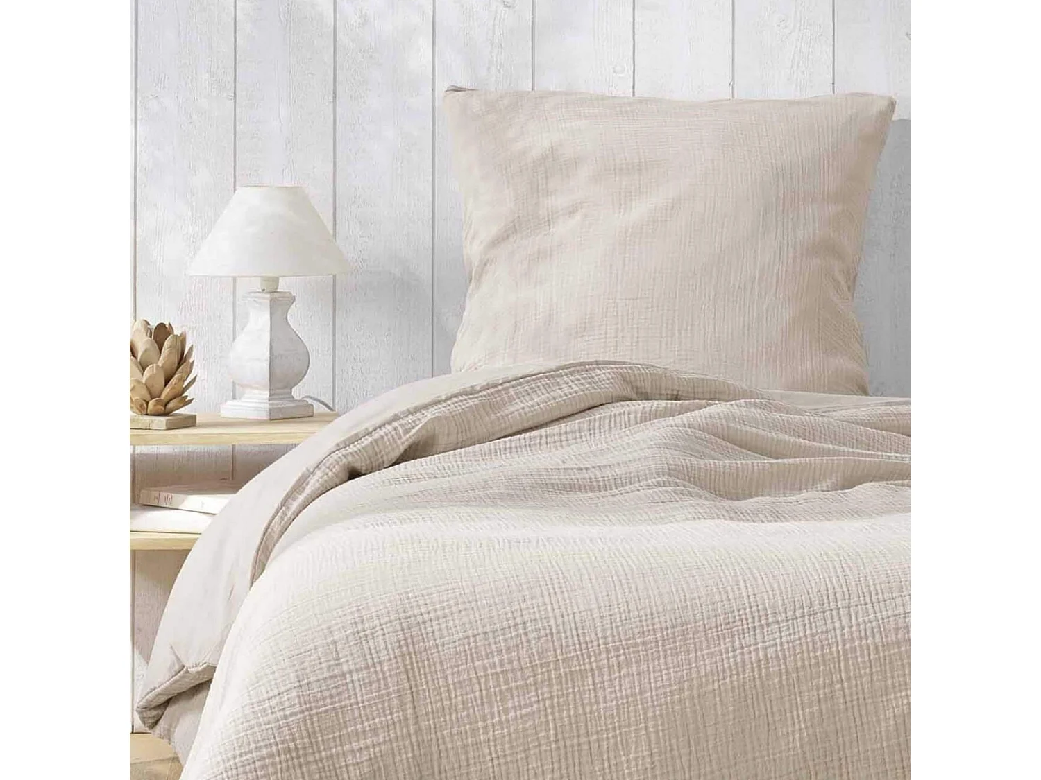 Parure Letto in Mussola di Cotone "Angélia" 140x200cm Sabbia - Morbidezza e Comfort