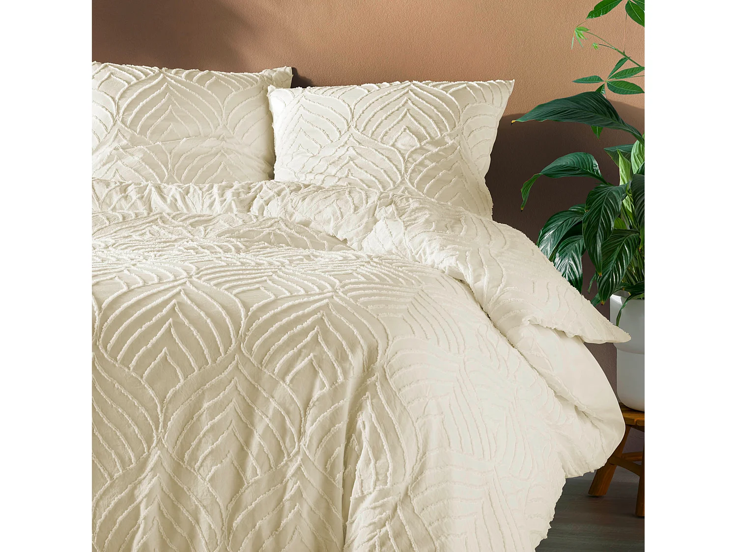 Beddengoed Set 3-delig "Heltie" 240x220cm Ivoor Microvezel Getuft Zacht en Ademend