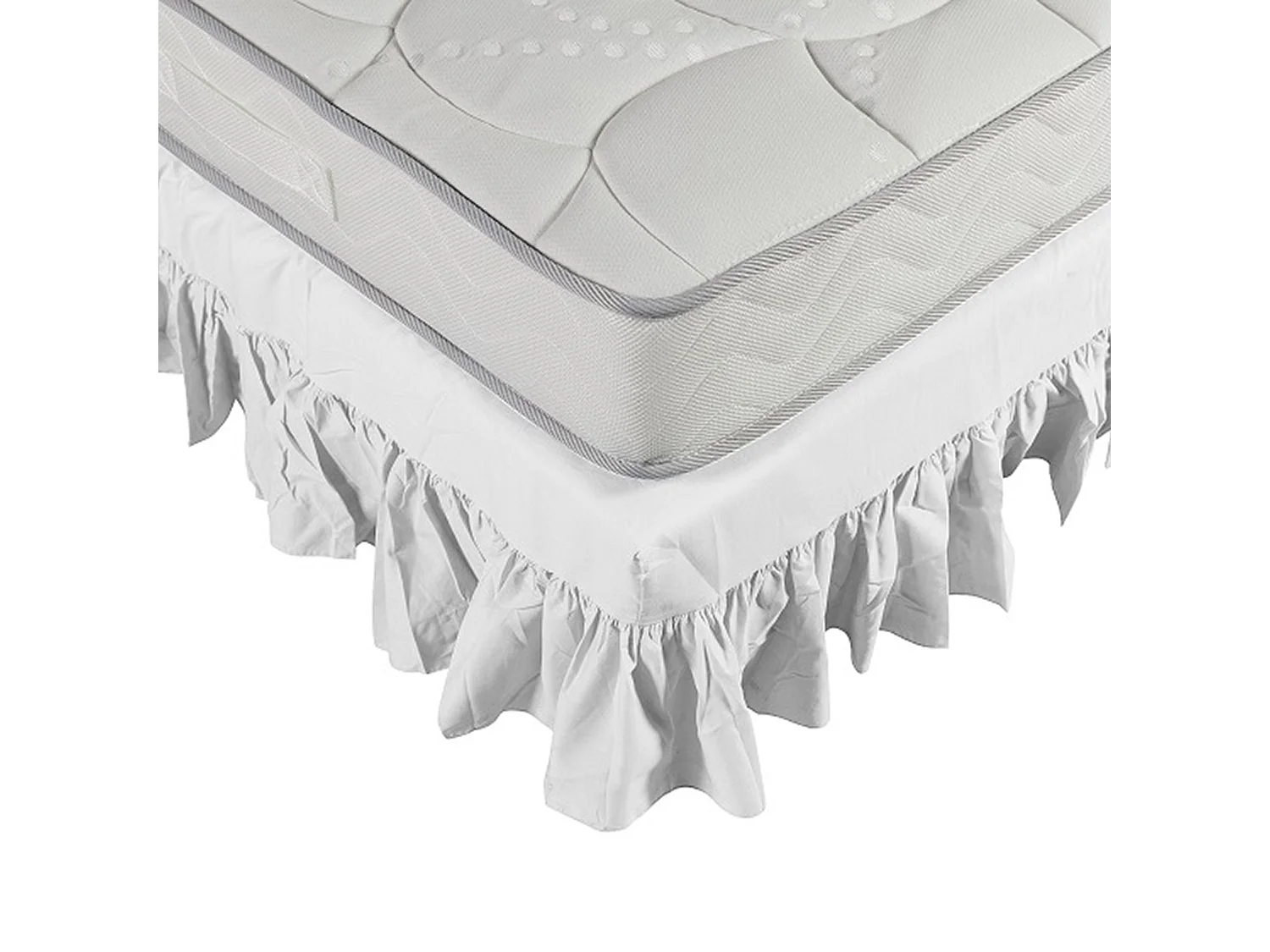 Cache sommier blanc intégral à volants 140x200