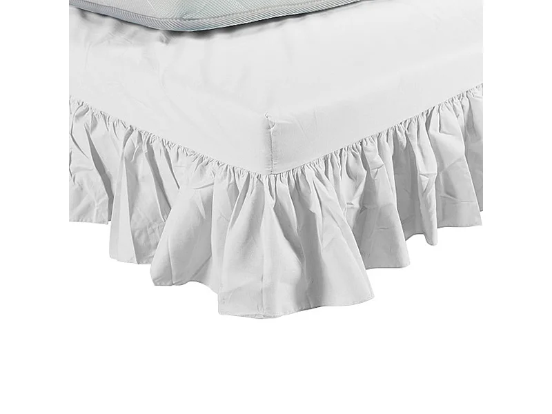 Cache sommier blanc intégral à volants 140x200