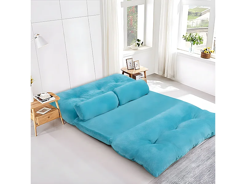 Canapé-lit Paresseux Pliable, Canapé de Sol Réglable 90°-180° à 6 Positions avec 2 Oreillers Bleu