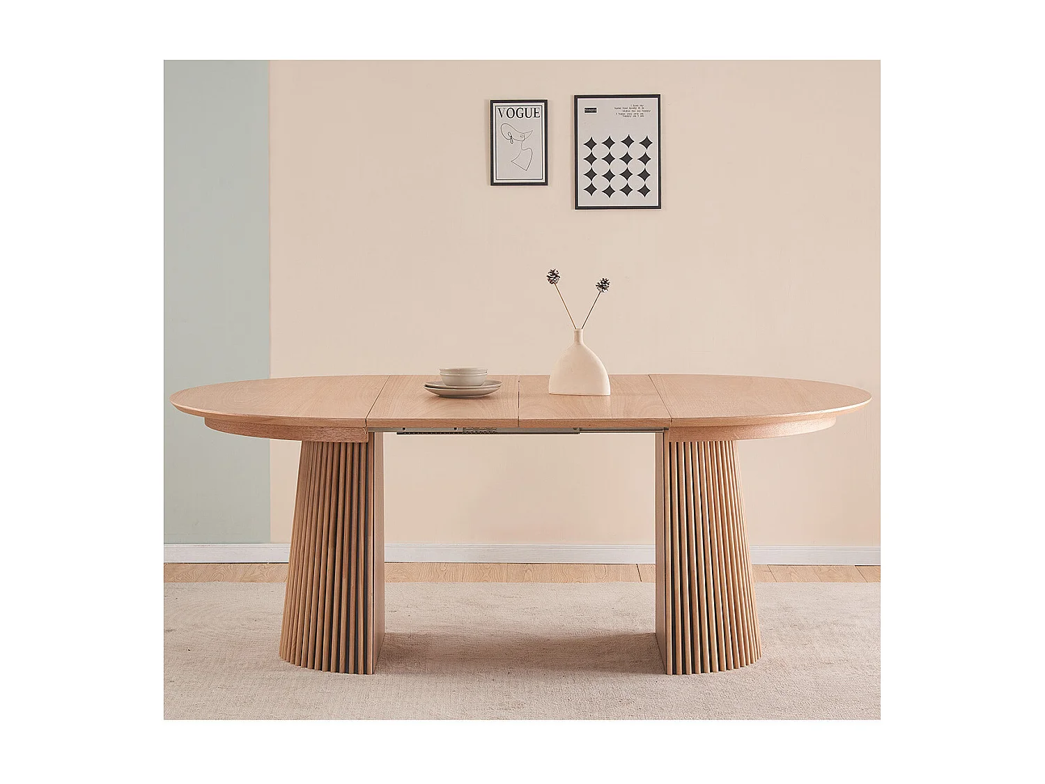 Table à manger ronde extensible en bois 4 à 8 personnes - 120/200 cm - Ada