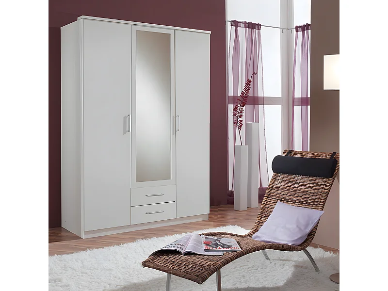 Armoire 2 portes 1 porte miroir et 2 tiroirs - L135 cm