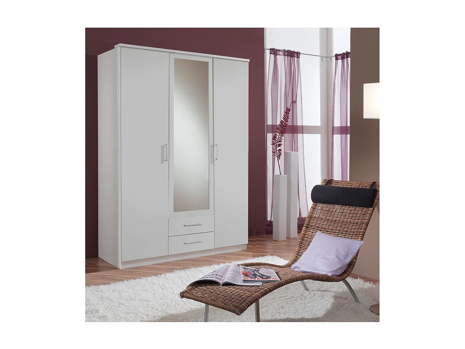 Kleiderschrank 2 Türen 1 Spiegeltür und 2 Schubladen - L135 cm