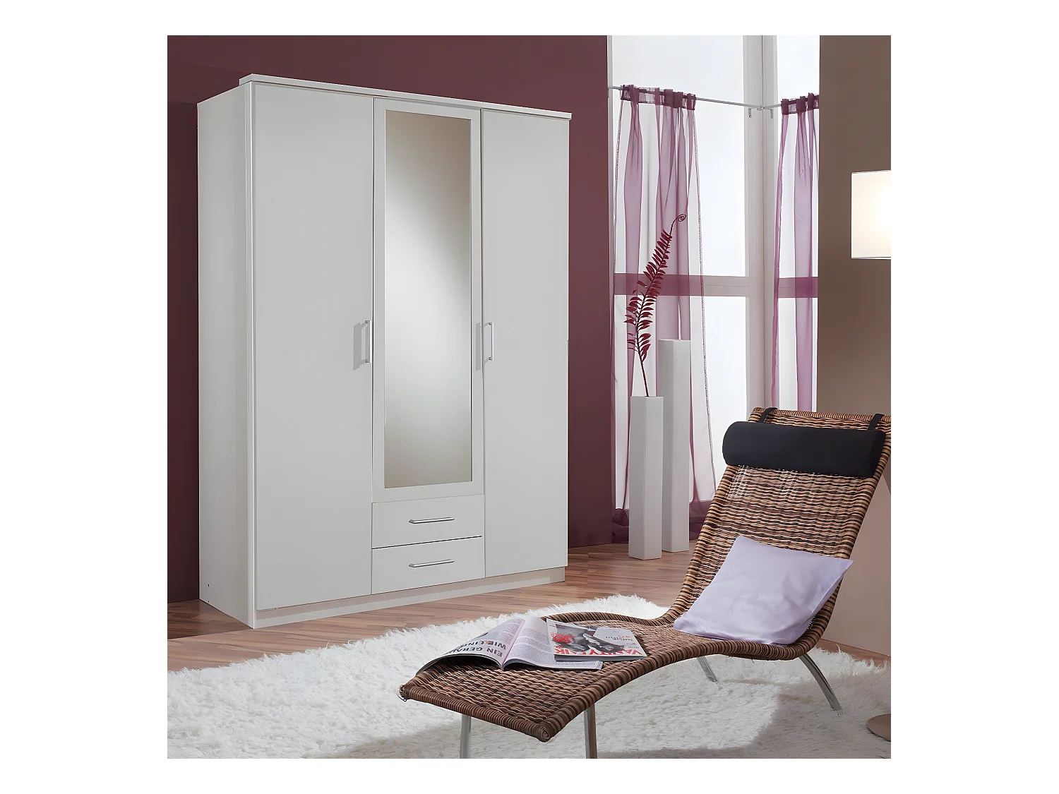 Armadio 2 ante 1 anta specchio e 2 cassetti - L135 cm