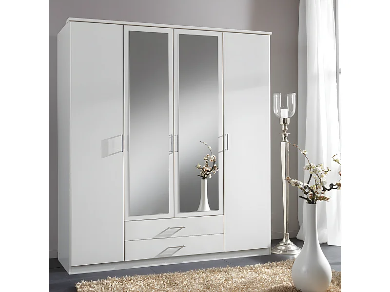 Armoire 2 portes 2 portes miroir et 2 tiroirs - L179 cm