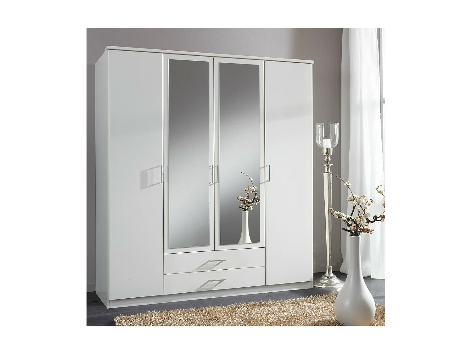 Kleiderschrank 2 Türen, 2 Spiegeltüren und 2 Schubladen - L179 cm