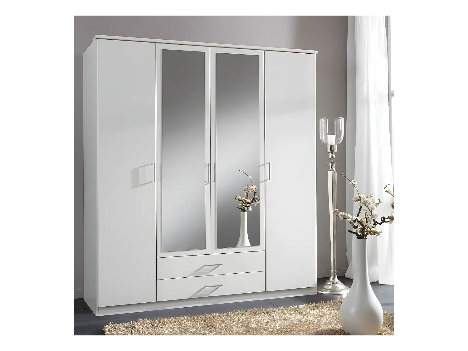 Kleiderschrank 2 Türen, 2 Spiegeltüren und 2 Schubladen - L179 cm