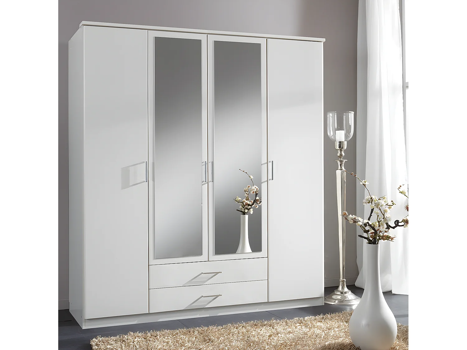 Armoire 2 portes 2 portes miroir et 2 tiroirs - L179 cm