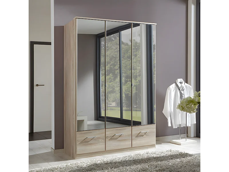 Armoire 3 portes miroir et 3 tiroirs - L135 cm