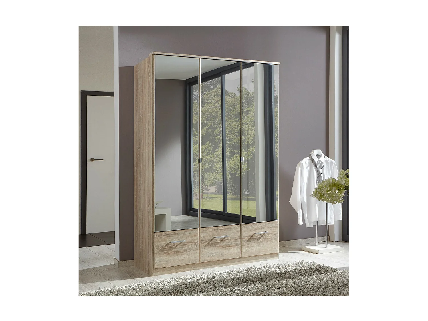 Armoire 3 portes miroir et 3 tiroirs - L135 cm