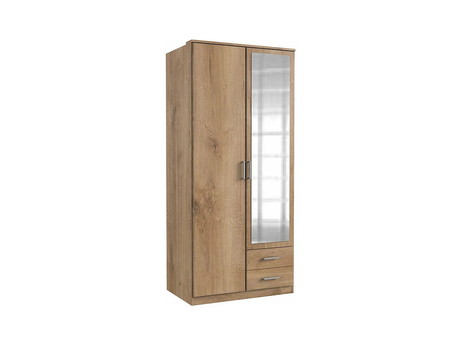 Kleiderschrank 1 Tür 1 Spiegeltür und 2 Schubladen - L91 cm