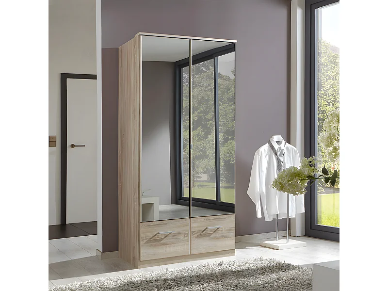 Armoire 2 portes miroir et 2 tiroirs - L91 cm