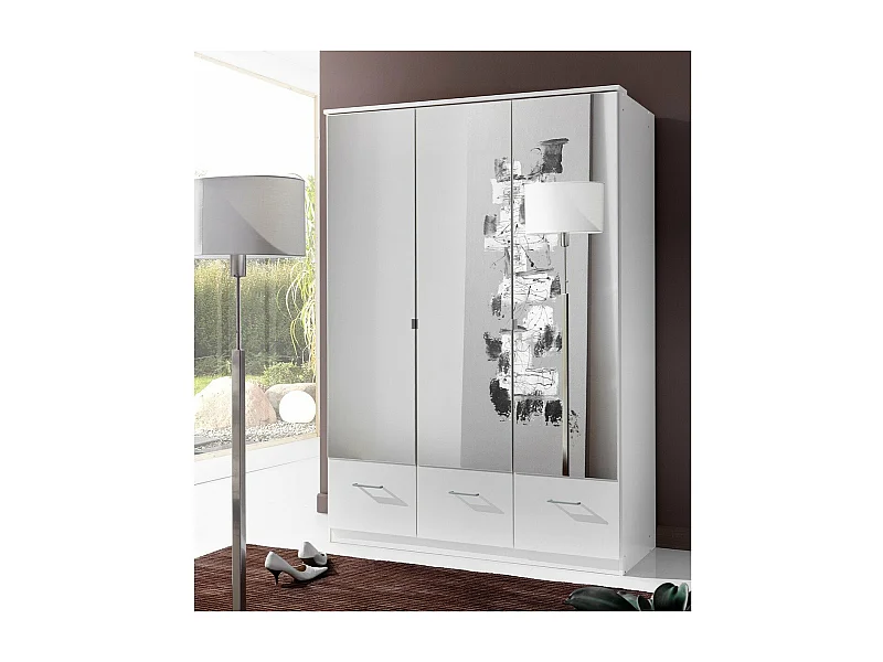 Armoire 3 portes miroir et 3 tiroirs - L135 cm