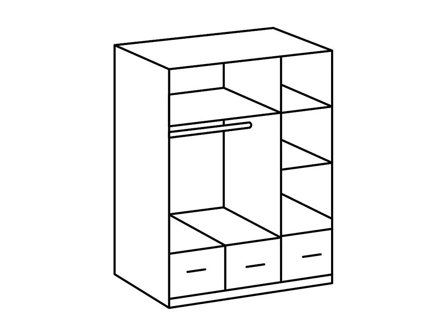 Kleiderschrank mit 3 Spiegeltüren und 3 Schubladen - L135 cm