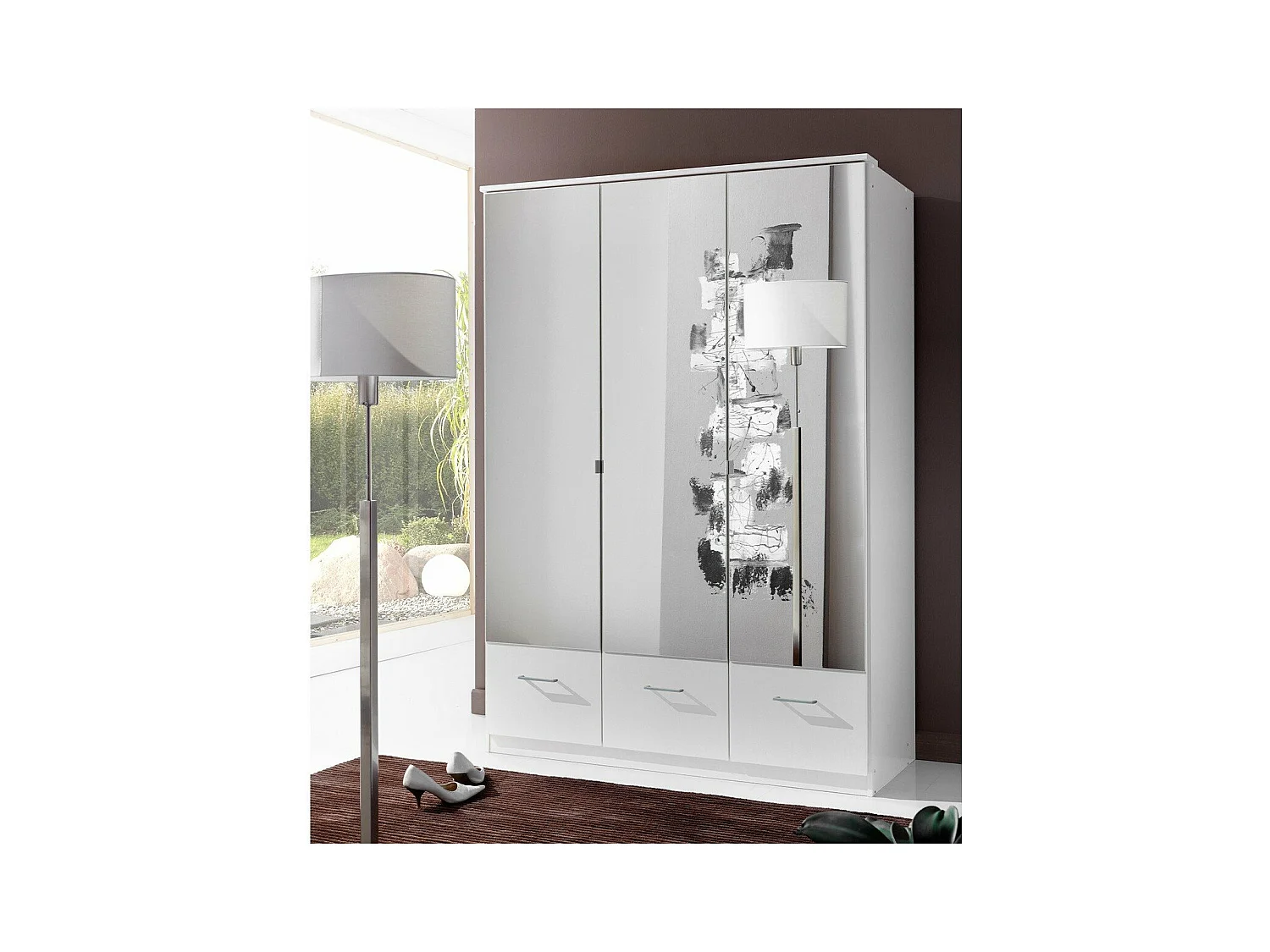Kleiderschrank mit 3 Spiegeltüren und 3 Schubladen - L135 cm