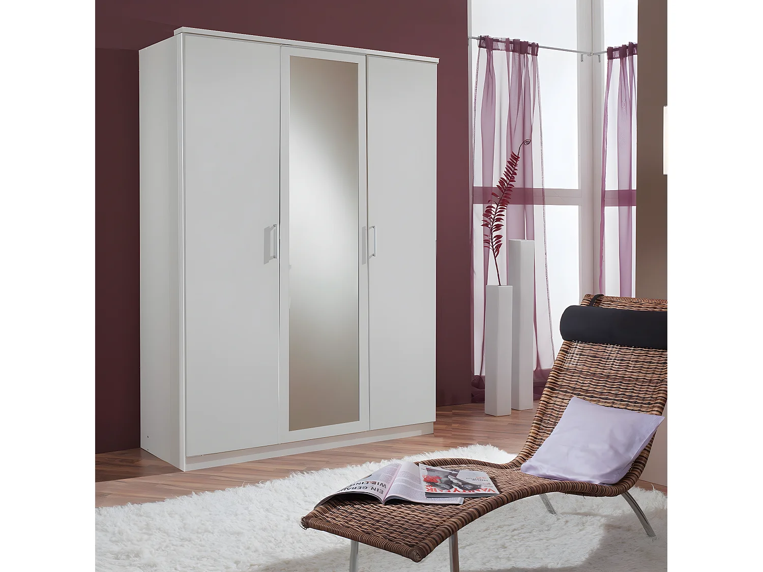 Armoire 2 portes et 1 porte miroir - L135 cm