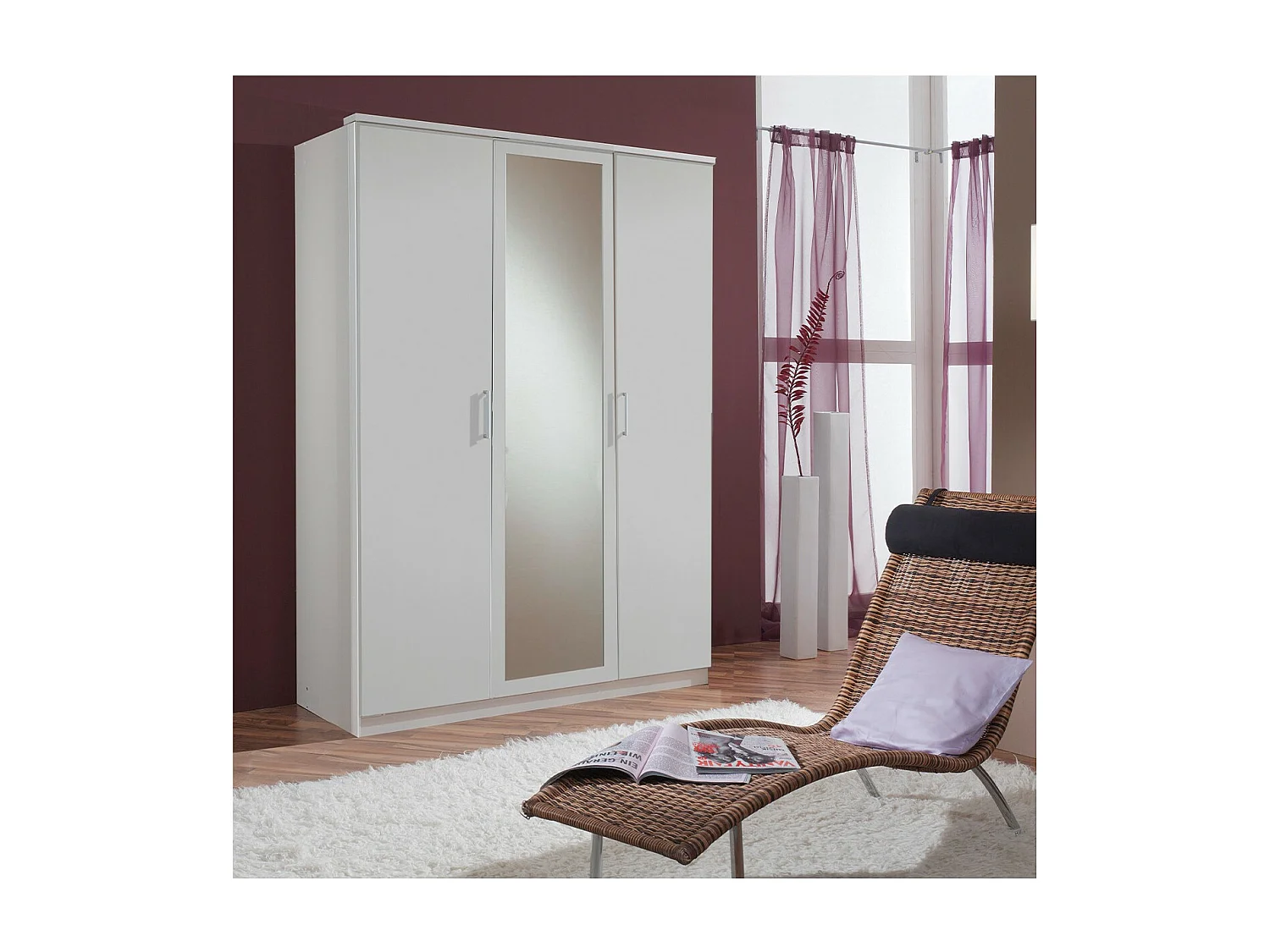 Armoire 2 portes et 1 porte miroir - L135 cm