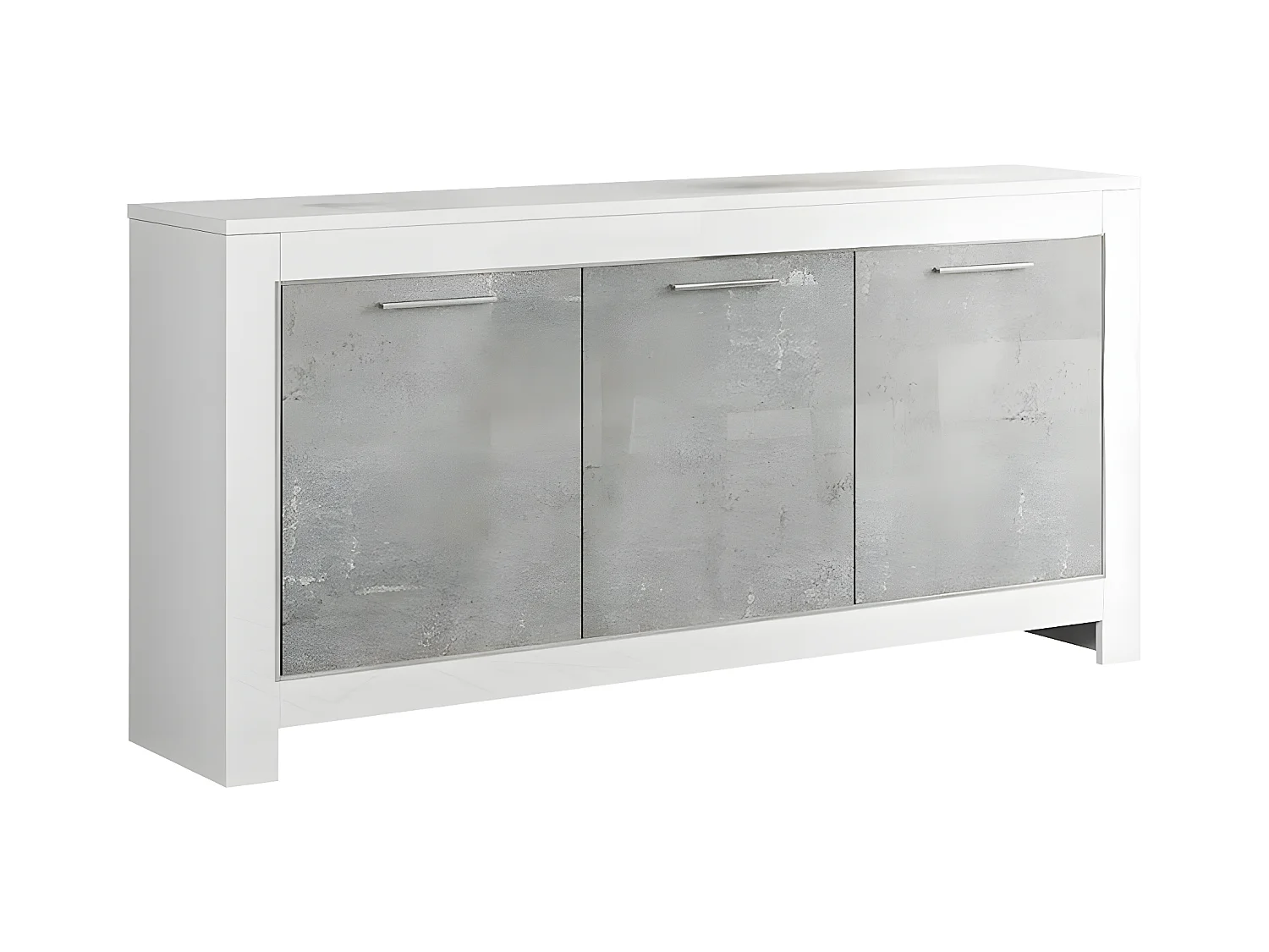 DENAE - Buffet 3 Portes L160cm Laqué Blanc Brillant et Gris Marbré