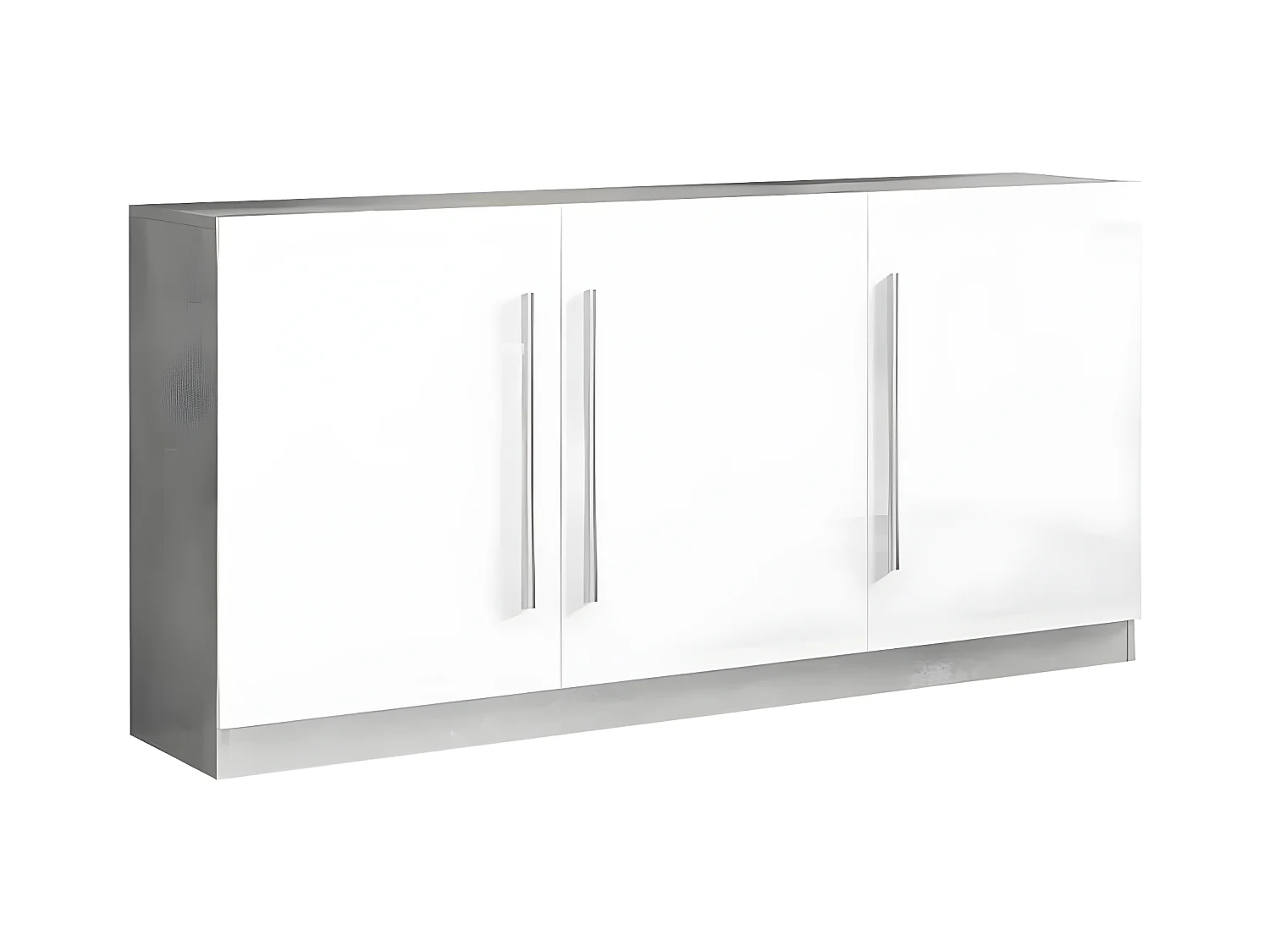 CLARK - Buffet 3 Portes Moderne Laqué Blanc et Marbre Poignées en Métal
