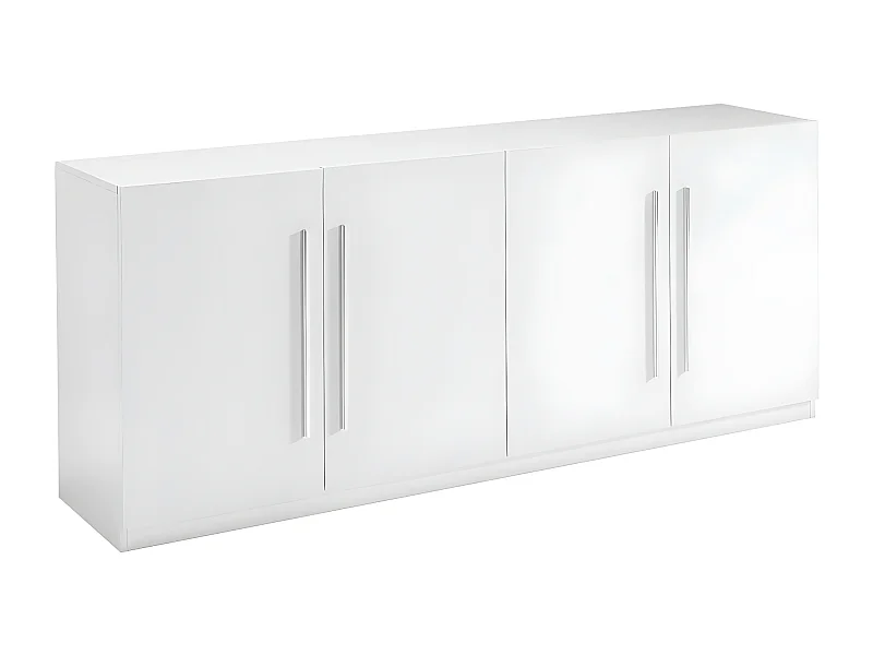 CLARK - Buffet 4 Portes Moderne Laqué Blanc Poignées en Métal