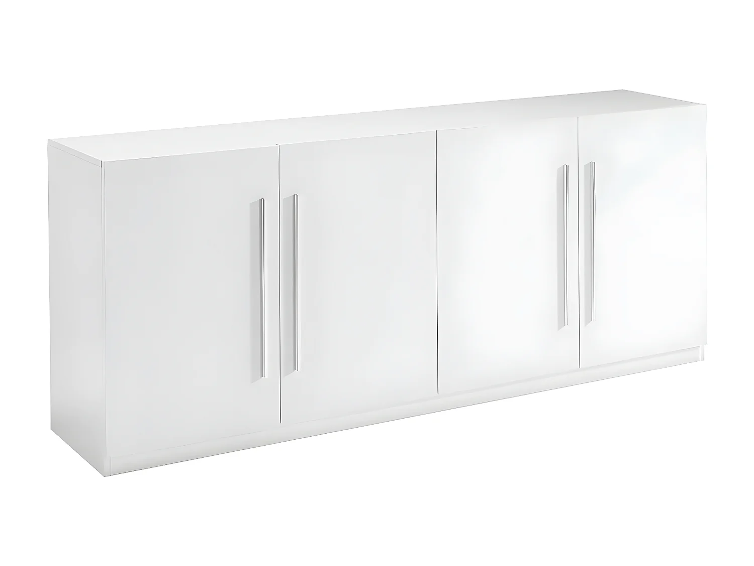 CLARK - Buffet 4 Portes Moderne Laqué Blanc Poignées en Métal
