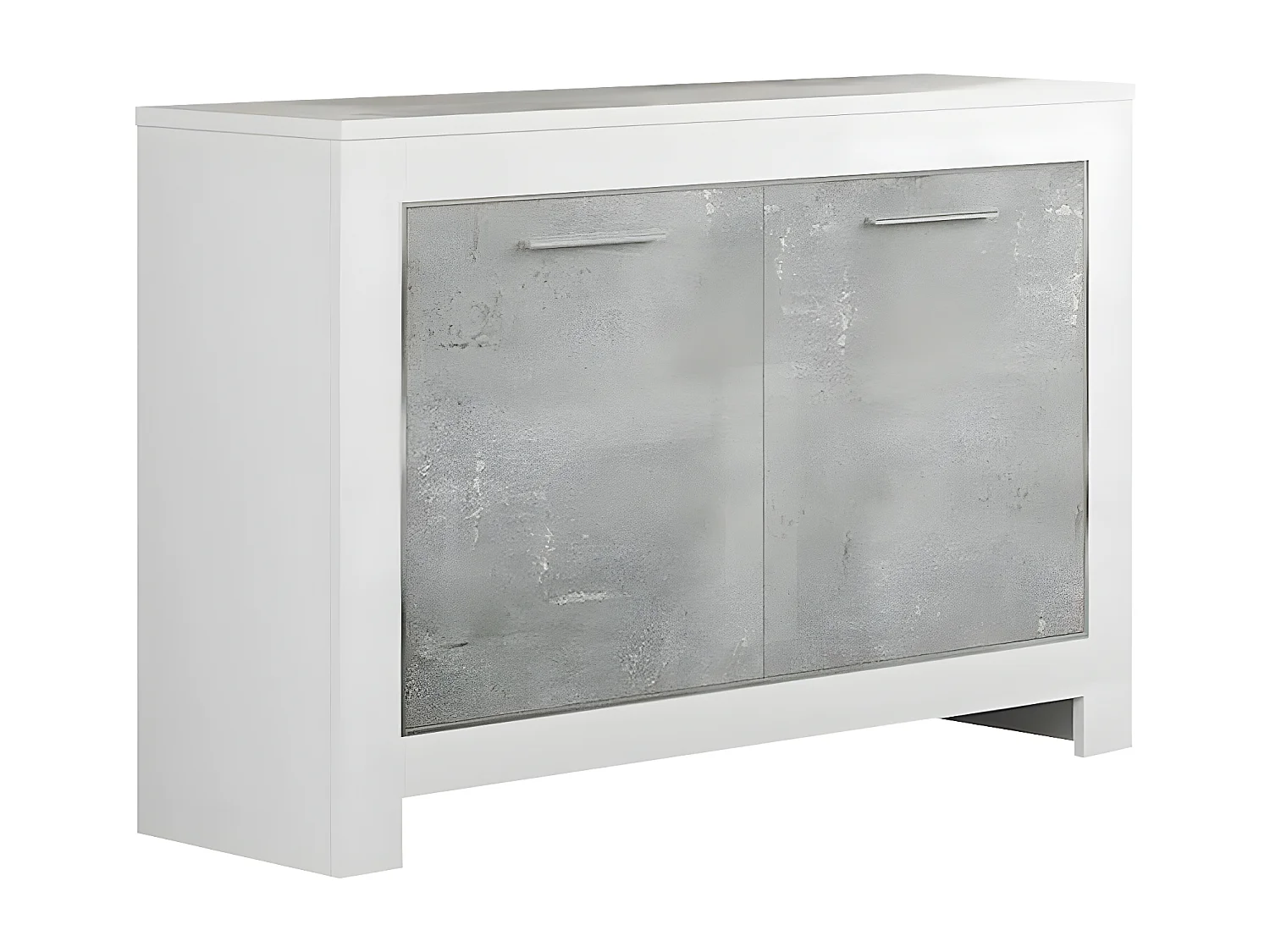 DENAE - Buffet 2 Portes L112cm Laqué Blanc Brillant et Gris Marbré
