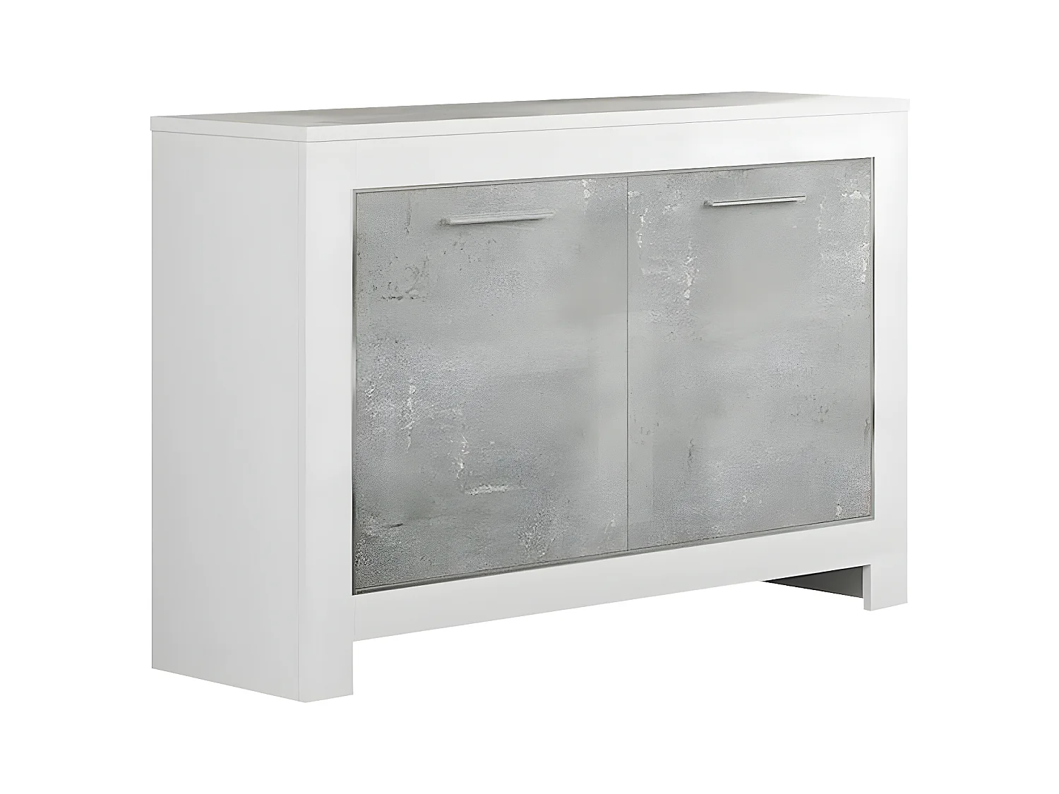 DENAE - Buffet 2 Portes L112cm Laqué Blanc Brillant et Gris Marbré