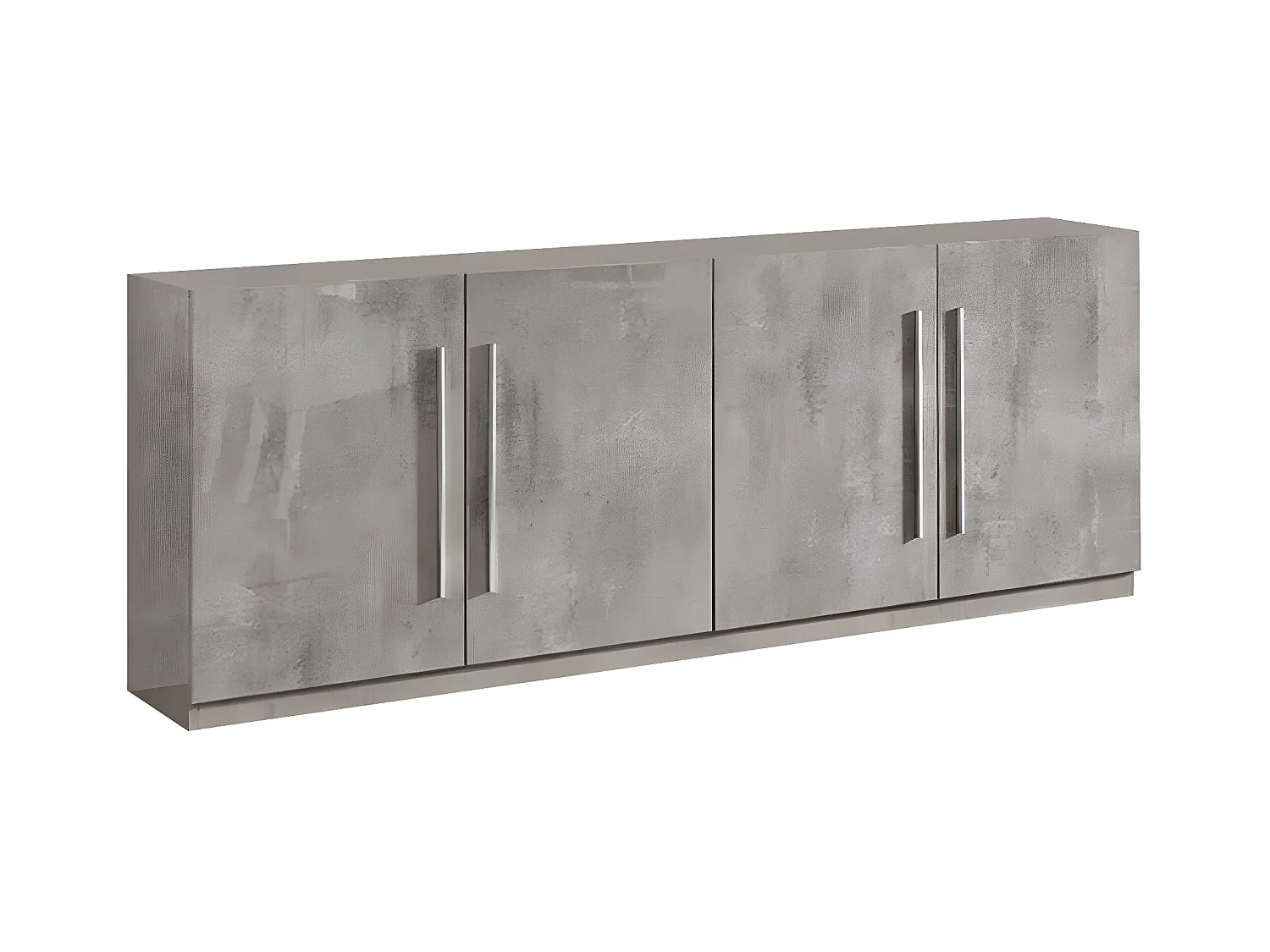 CLARK - Buffet 4 Portes Moderne Laqué Effet Marbre Poignées en Métal