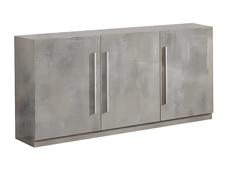 CLARK - Buffet 3 Portes Moderne Laqué Effet Marbre Poignées en Métal