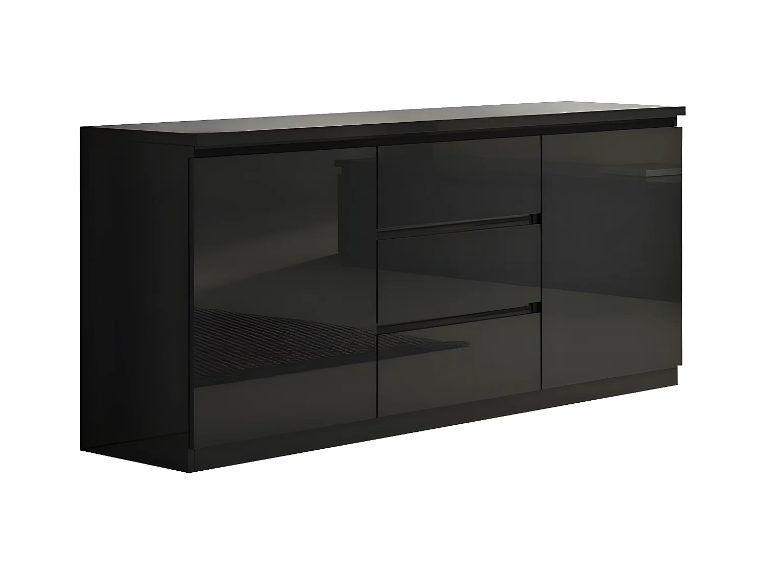 DEYTON - Buffet 2 Portes 3 Tiroirs Laqué Noir Brillant