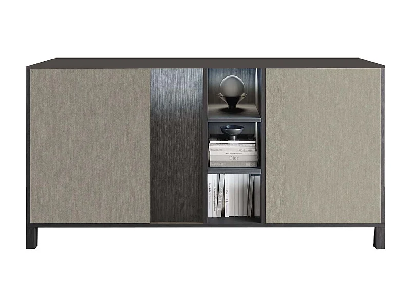 MANTA - Buffet 2 Portes Aspect Chêne Foncé et Champagne avec Leds