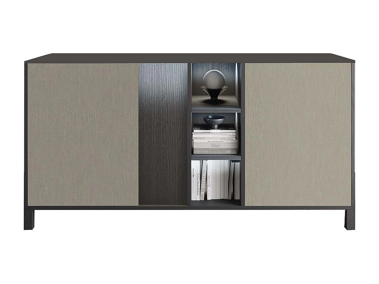 MANTA - Buffet 2 Portes Aspect Chêne Foncé et Champagne avec Leds