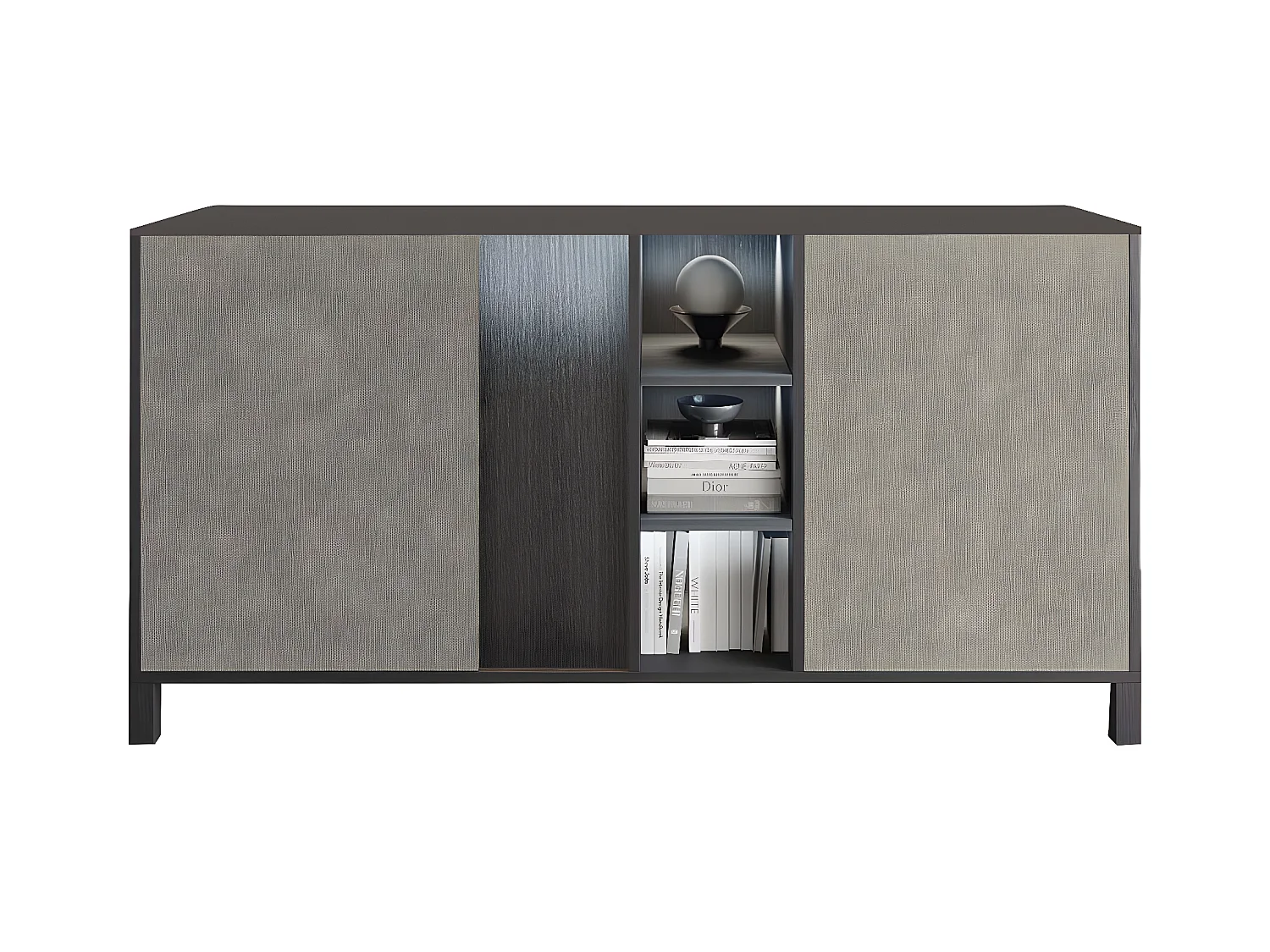 MANTA - Buffet 2 Portes Aspect Chêne Foncé et Champagne avec Leds
