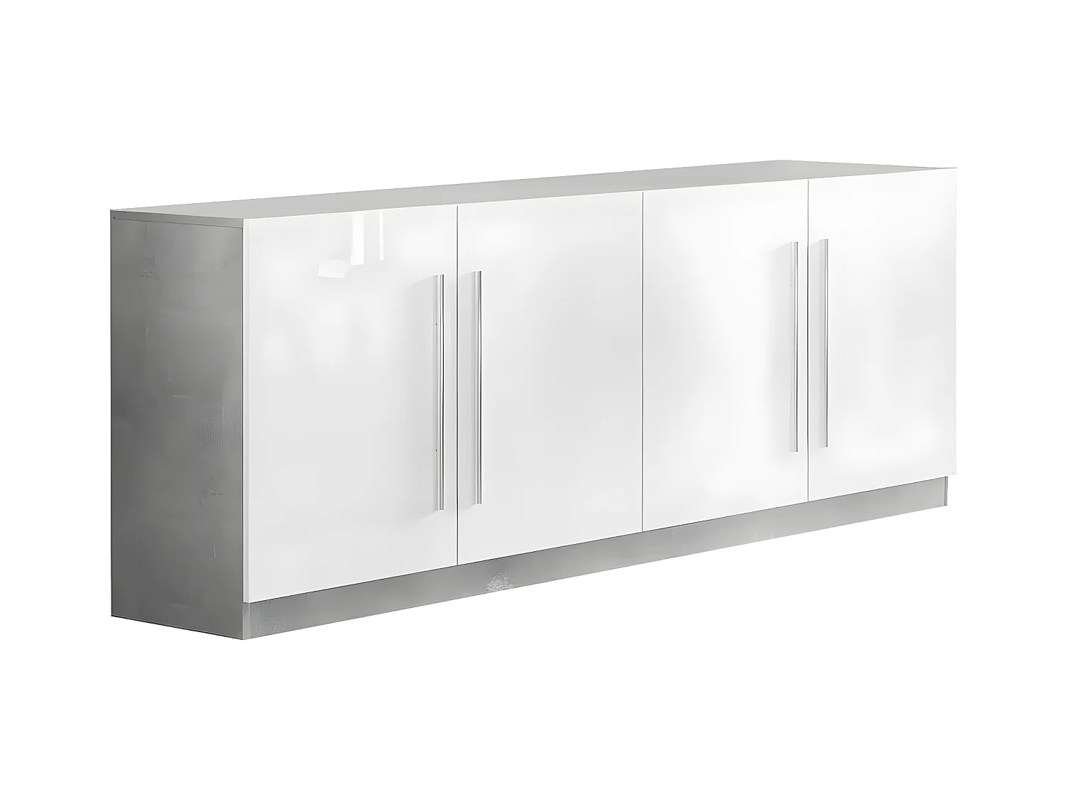 CLARK - Buffet 4 Portes Moderne Laqué Blanc et Marbre Poignées en Métal