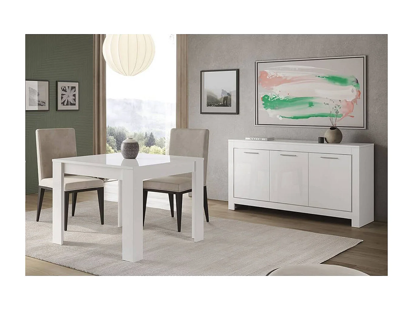 DENAE - Buffet 3 Portes L160cm Laqué Blanc Brillant