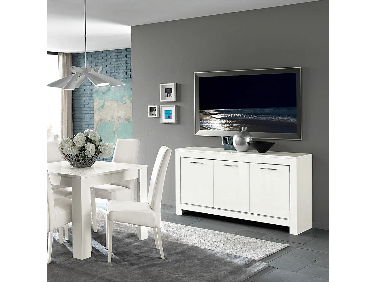 DENAE - Buffet 3 Portes L160cm Laqué Blanc Brillant