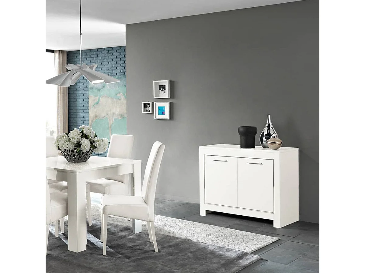 DENAE - Buffet 2 Portes L112cm Laqué Blanc Brillant